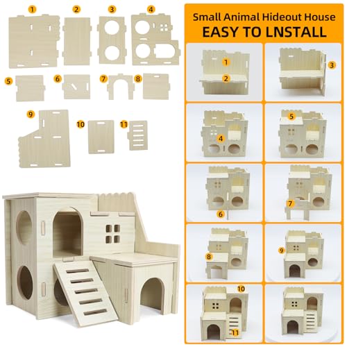 lenpestia Hamster Hideout Tiny Maze Wood House with Slide Hamster House and Habitat Wooden Hide Hut for Dwarf Gerbils Mouse Mice and Other Small Animals (Pygmy Rats Only) - Image 3