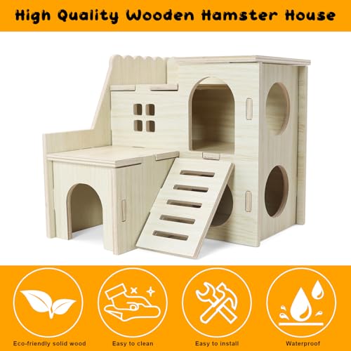 lenpestia Hamster Hideout Tiny Maze Wood House with Slide Hamster House and Habitat Wooden Hide Hut for Dwarf Gerbils Mouse Mice and Other Small Animals (Pygmy Rats Only) - Image 5