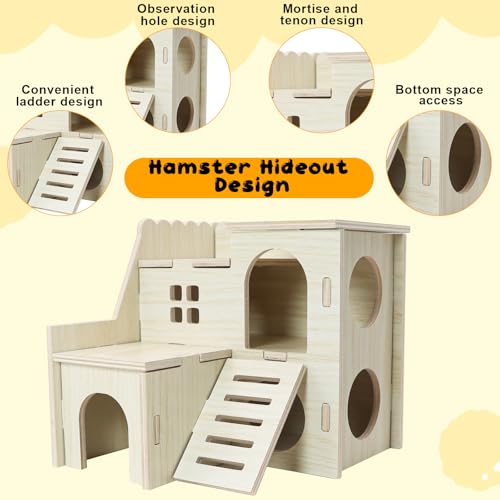 lenpestia Hamster Hideout Tiny Maze Wood House with Slide Hamster House and Habitat Wooden Hide Hut for Dwarf Gerbils Mouse Mice and Other Small Animals (Pygmy Rats Only) - Image 4