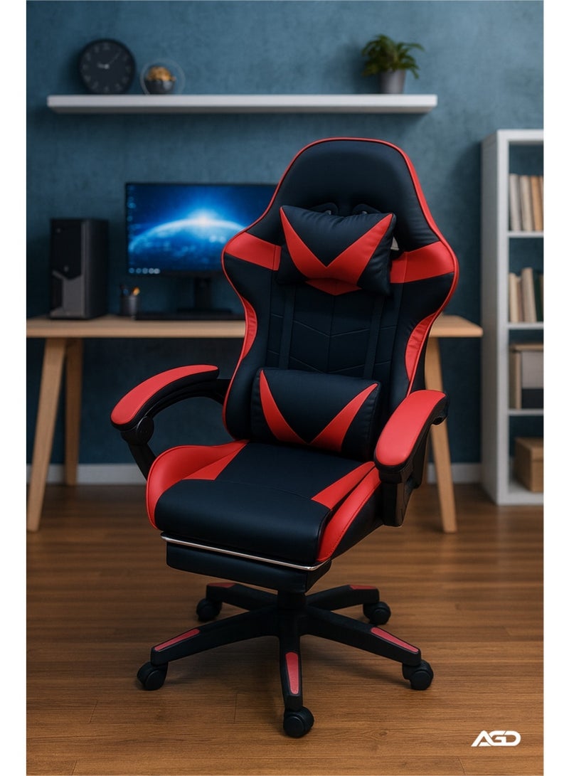 إيه جي دي كرسي ألعاب بظهر مرتفع، كرسي كمبيوتر قابل للتعديل، بتصميم مريح لدعم أسفل الظهر مزود بمسند رأس وذراع مريح - Image 3