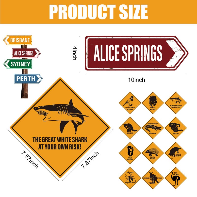 PerKoop 16 Pieces Australian Party Decoration Outback Road Sign Cutouts Australian Theme Outback Road Street Sign G'day Mate Wall Decor for Festive Occasions - Image 5