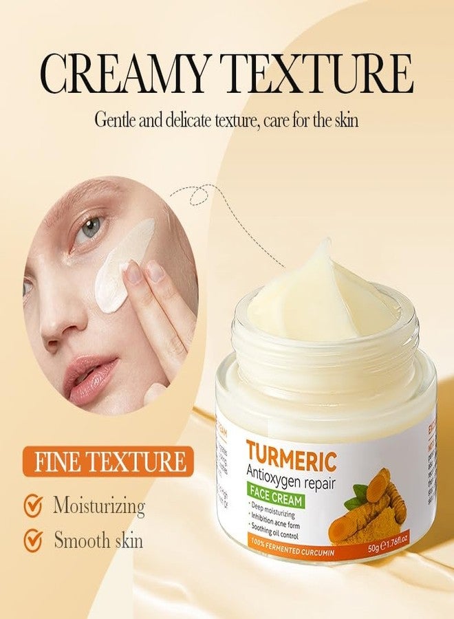 gcdat Turmeric Face Cream, Anti-Aging Facial Cream, Turmeric Face Cream with Vitamin C for Hydrating, Firming, Tightening Skin, Natural Turmeric Face Repair Cream for Normal, Dry, Oily & Combination Skin - Image 2