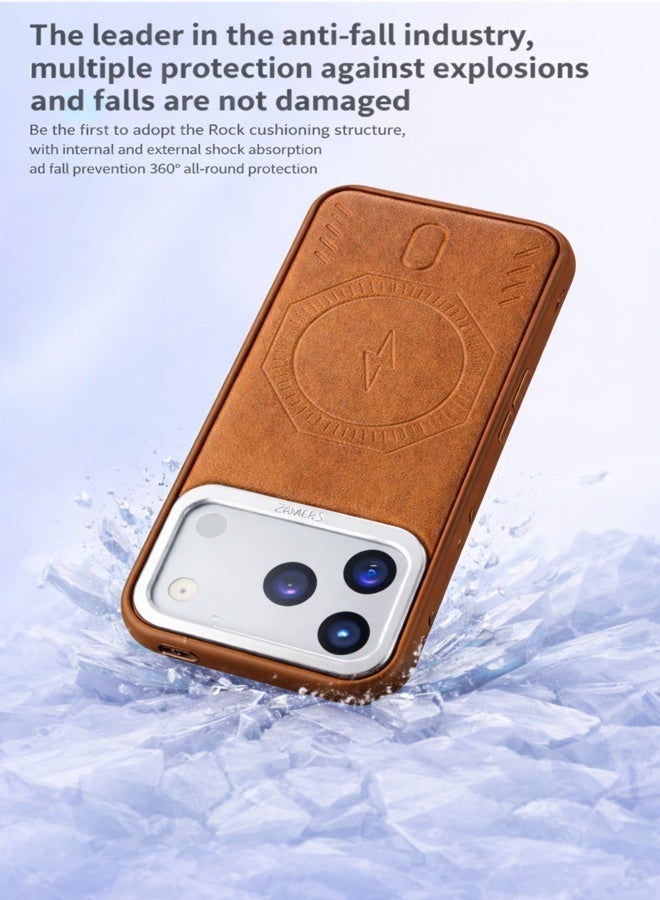 في آر كرييتيف غطاء فاخر من الجلد متوافق مع MagSafe لهاتف iPhone 17 Pro Max - غطاء شحن لاسلكي مغناطيسي، مقاوم للصدمات، حماية عالية للكاميرا – أزرق - Image 5