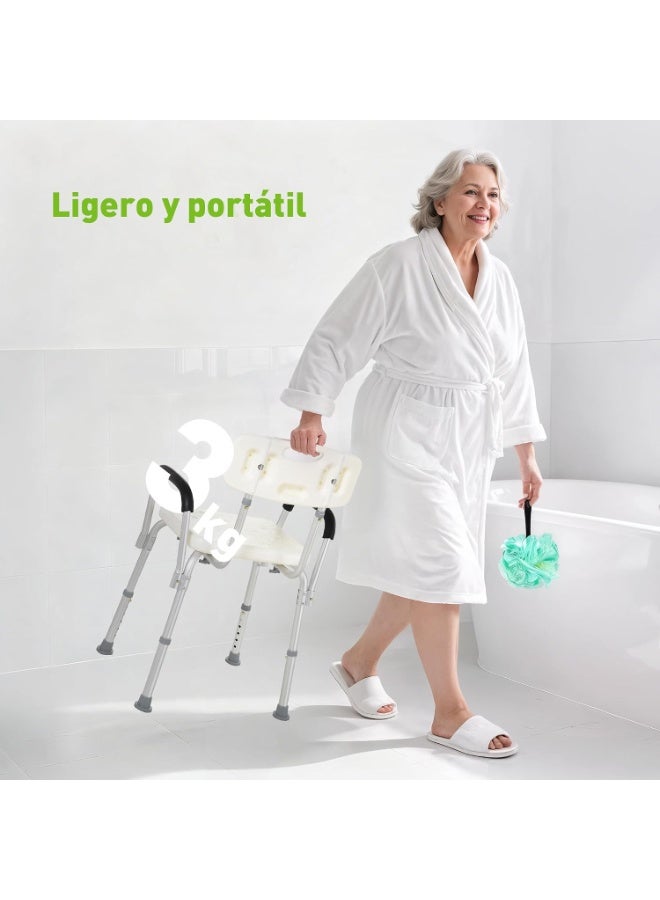 Height Adjustable Aluminium Shower Chair with Backrest Armrests and Non-Slip Rubber Feet White - Image 5