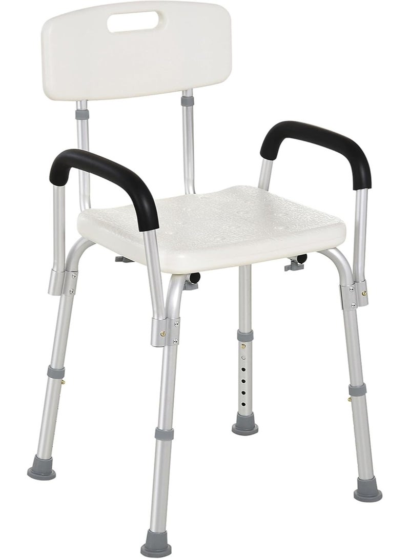 Height Adjustable Aluminium Shower Chair with Backrest Armrests and Non-Slip Rubber Feet White - Image 1