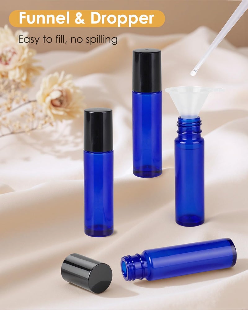 Worldgsb 4 Pack Essential Oil Roller Bottles  10Ml Refillable Blue Glass Roller Bottles With Stainless Steel Roller Balls And Caps For Travel  Perfume And Lip Gloss - Image 3