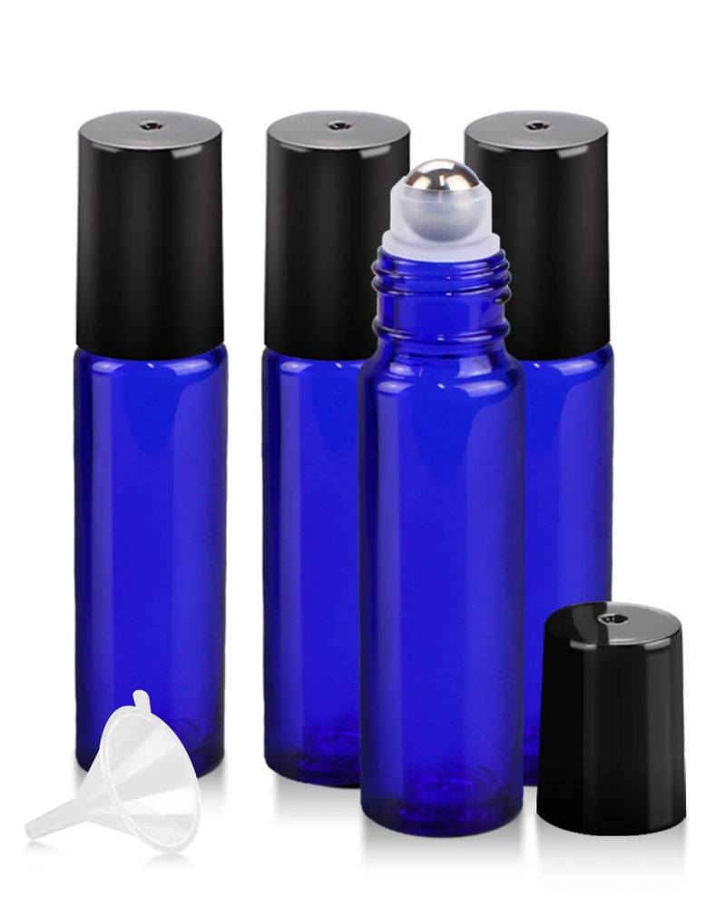 Worldgsb 4 Pack Essential Oil Roller Bottles  10Ml Refillable Blue Glass Roller Bottles With Stainless Steel Roller Balls And Caps For Travel  Perfume And Lip Gloss - Image 1
