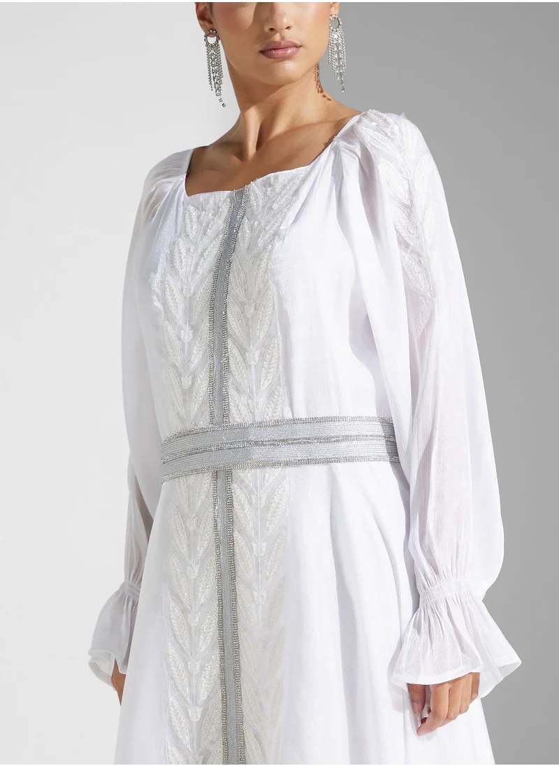 hayas closet Lace Detail Belted Dress