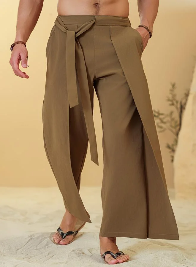Take Two Men Khaki Beach Relaxed Fit Trousers
