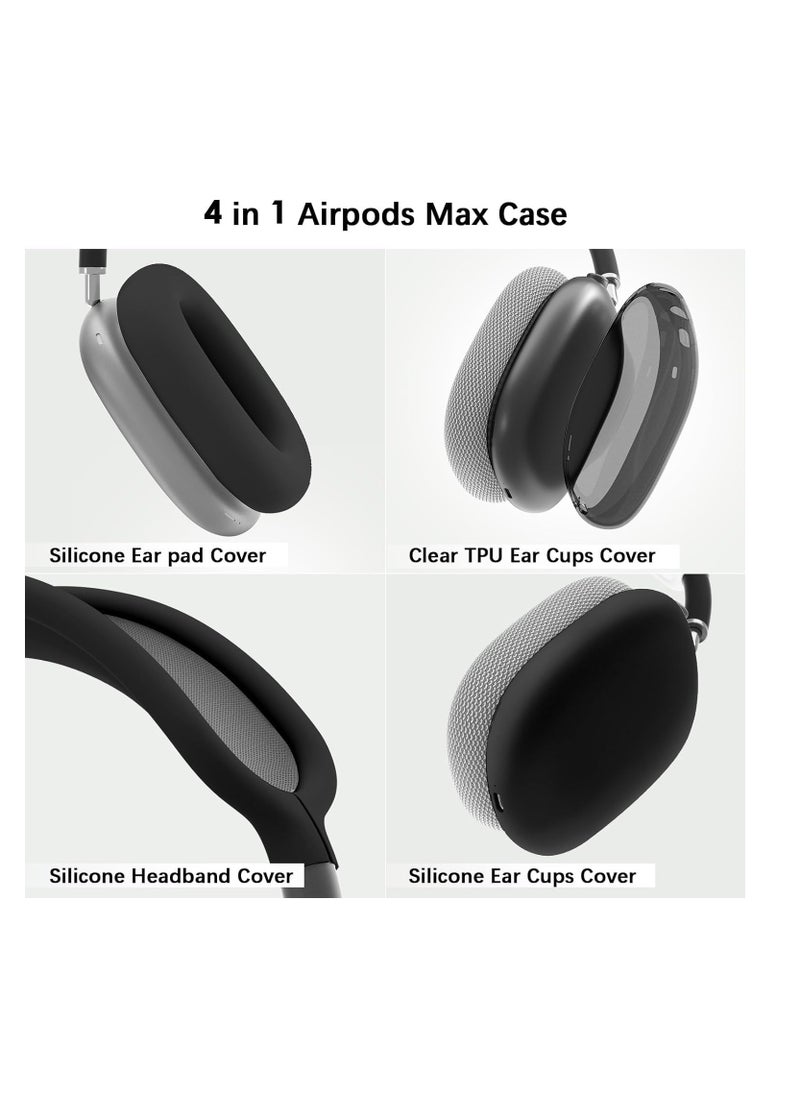 Anmi - 4 in-1 Clear Silicone Case Cover for AirPods Max Black - Image 1