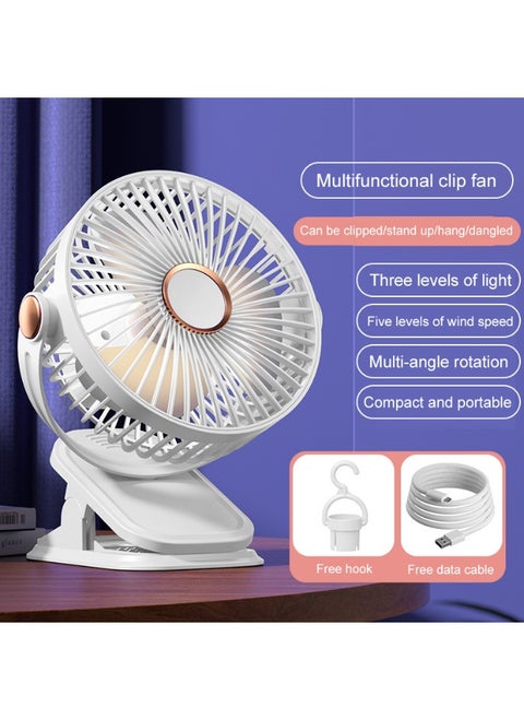 USB Desk Fan, 5 Speeds with Strong Airflow, 3 lighting modes, Multi-angle rotation  portable desk fan, for Home, Office, Dormitory, Desktop Table Fans（White）