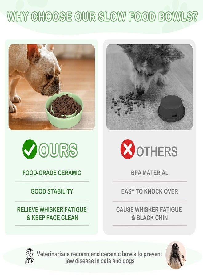 TRUVIC Ceramic Slow Feeder Dog Bowls Small Breed, 0.6 Cup Slow Feeder Cat Bowls for Fast Eaters, Ceramic Dog Food Dish no Black Chin, Puzzle Bowl for Small Dogs and Cats, Green - Image 3