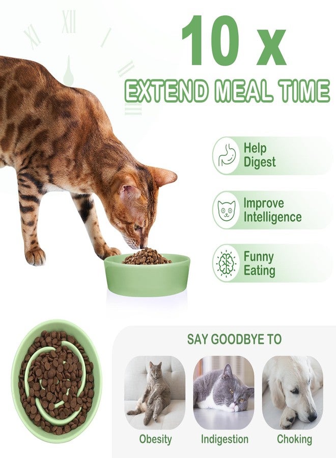 TRUVIC Ceramic Slow Feeder Dog Bowls Small Breed, 0.6 Cup Slow Feeder Cat Bowls for Fast Eaters, Ceramic Dog Food Dish no Black Chin, Puzzle Bowl for Small Dogs and Cats, Green - Image 2