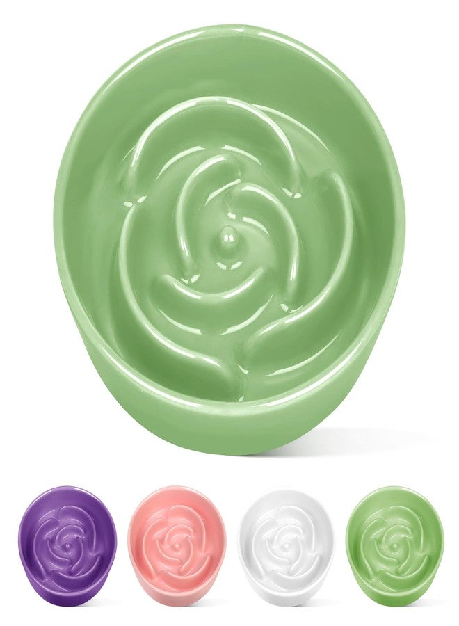 TRUVIC Ceramic Slow Feeder Dog Bowls Small Breed, 0.6 Cup Slow Feeder Cat Bowls for Fast Eaters, Ceramic Dog Food Dish no Black Chin, Puzzle Bowl for Small Dogs and Cats, Green - Image 1