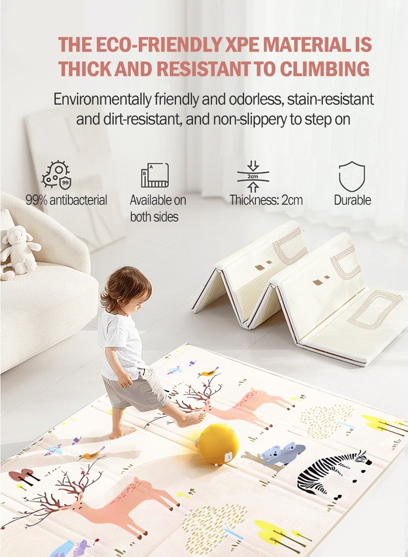 بيروي سجادة ألعاب أطفال قابلة للطي، سجادة متعددة الاستخدام مضادة للماء والانزلاق ذات وجهين، سميكة وناعمة، مريحة جدًا للاستخدام في المنزل والتخييم (180 سم * 150 سم) - Image 2