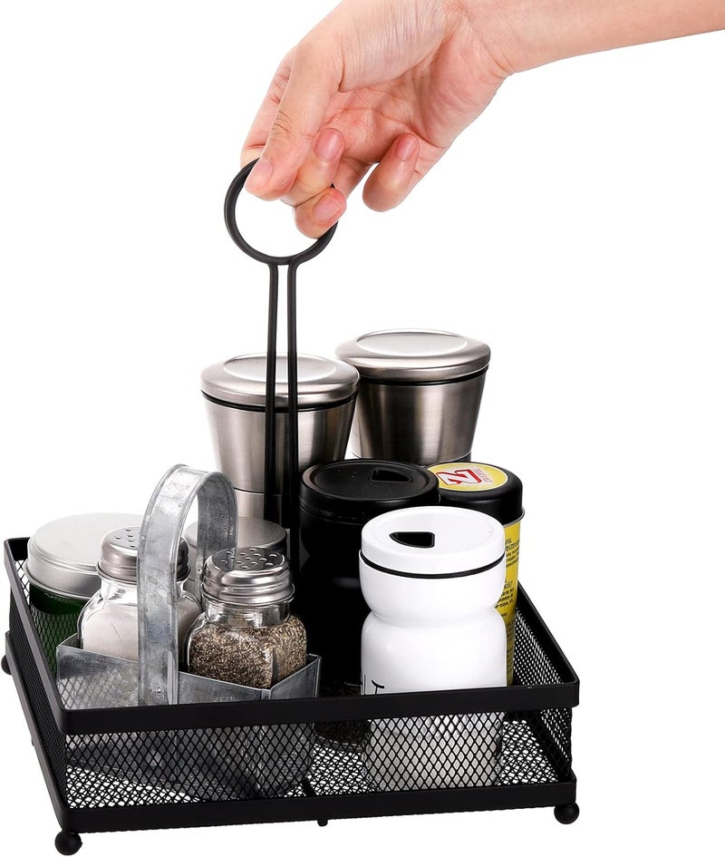 Lyellfe Set of 2 Metal Condiment Caddy, Square Table Caddy Collection with Number Card Holder, Black Tabletop Seasoning Spice Organizer for Grill Outdoors, Restaurant, Kitchen Cabinet - Image 5