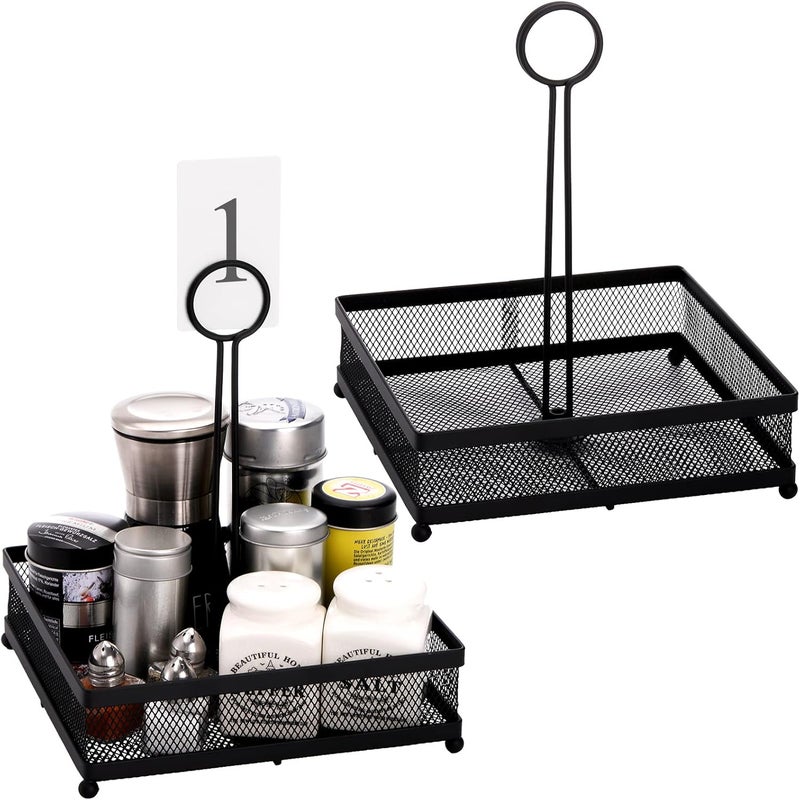 Lyellfe Set of 2 Metal Condiment Caddy, Square Table Caddy Collection with Number Card Holder, Black Tabletop Seasoning Spice Organizer for Grill Outdoors, Restaurant, Kitchen Cabinet - Image 1