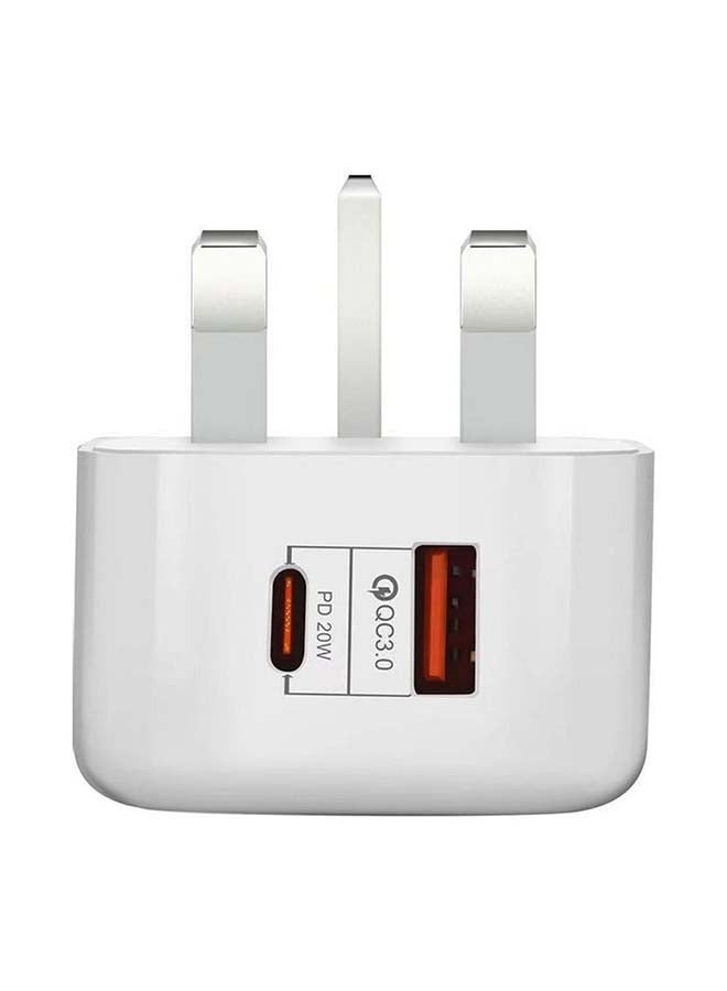 20W Type C Dual Port Wall Charger Travel Power Adapter - UK Plug White - Image 1