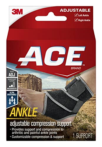 ACE Brand Adjustable Compression Ankle Support Moderate Support for Weak Sore or Injured Joints Adjustable Straps One Size Fits Most