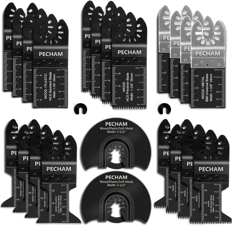 PECHAM 24PCS Universal Wood Metal Oscillating Multitool Quick Release Saw Blades Fit Porter Cable Black & Decker Rockwell Ridgid Ryobi Milwaukee Chicago Craftsman - Image 1