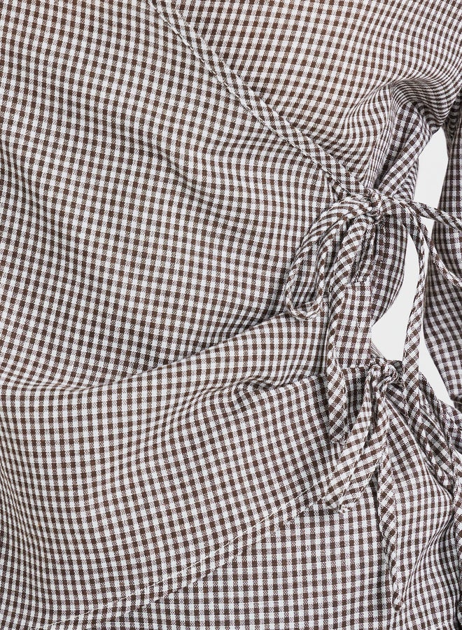 Styli Gingham Print Wrap Top with Tie-Up Detail  - Image 3
