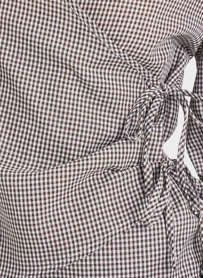 Styli Gingham Print Wrap Top With Tie-Up Detail - Image 3
