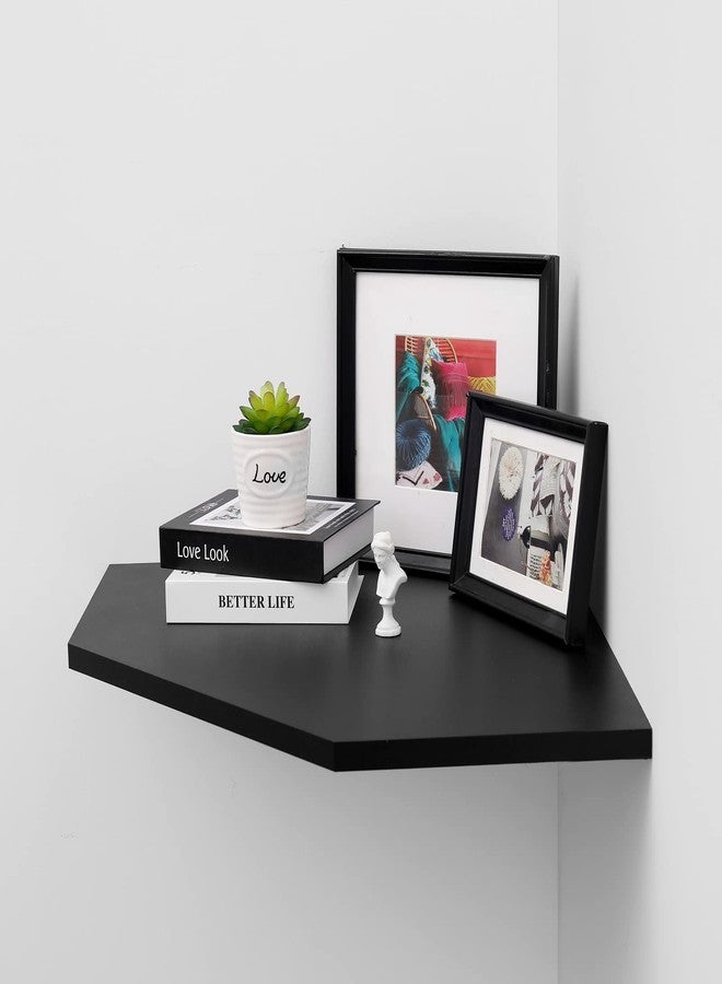 JOLLYMER 20-Inch Black Floating Corner Shelf, Pentagon Corner Wall Shelf with Wire Cable Hole for Bedroom, Living Room, Bathroom, Large Display Shelf for Cable Boxes/Games Consoles/TV Accessories - Image 2
