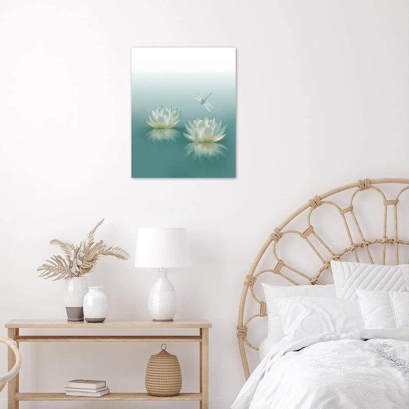 HVEST Dragonfly with Water Lily Flowers Canvas Wall Zen Spa Picture Printed Artwork for Living Room Bedroom Bathroom Wall Decor, Stretched and Framed Ready to Hang, 12x16 Inches - Image 5