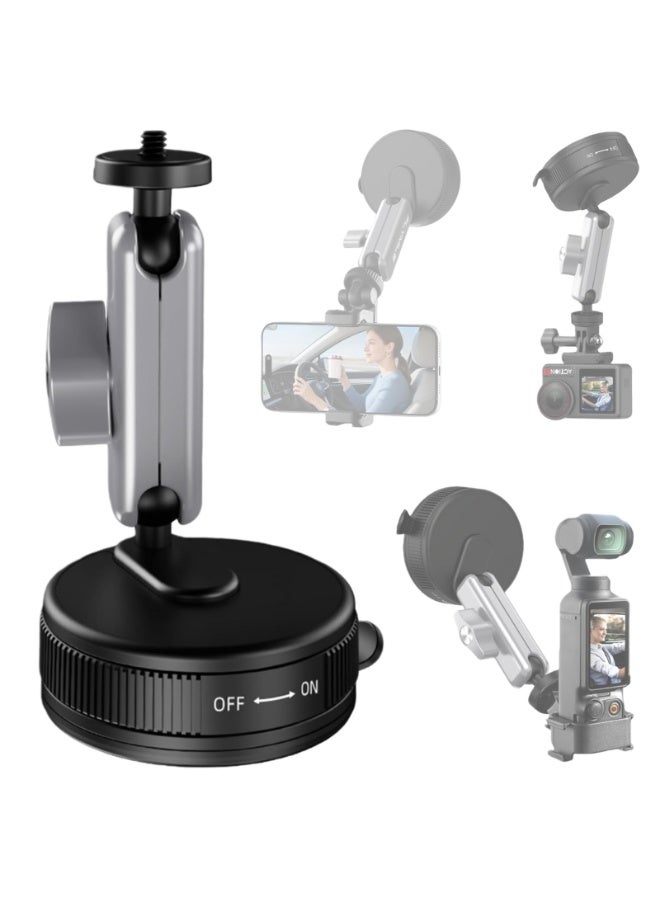 Universal Car Suction Cup Mount for Insta360 X5 X4Air Action Cameras & Smartphones,Foldable Bracket with Adhesive Base,Adjustable Dual Ball Head,for DJI Action 6 5Pro/Osmo Nano/360/ Pocket 3 - Image 1