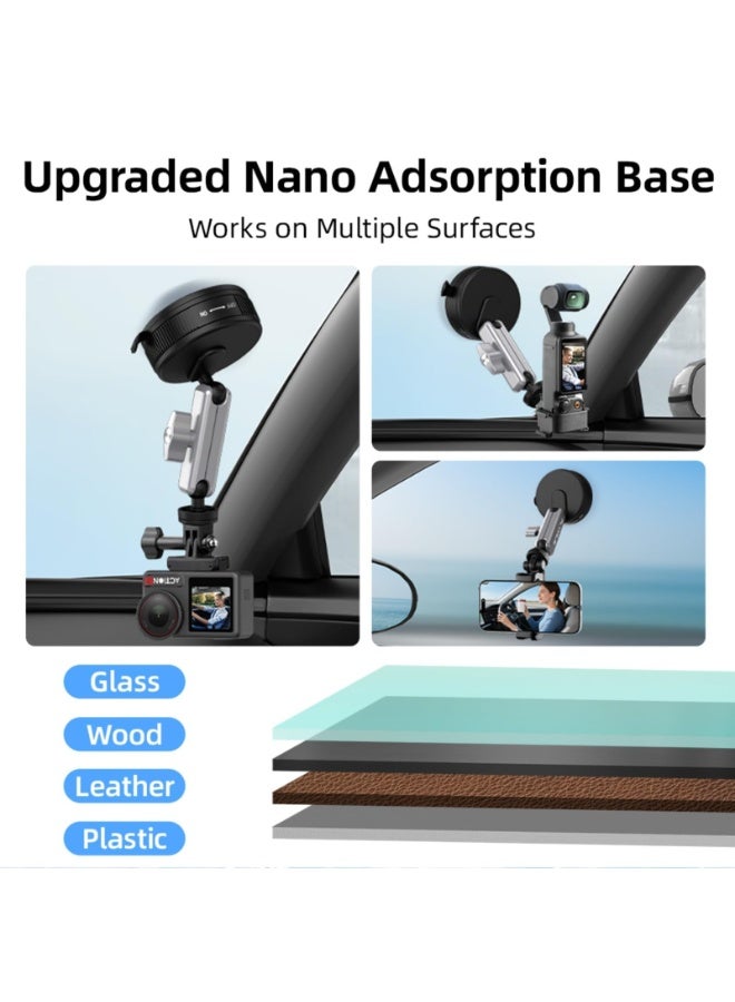 Universal Car Suction Cup Mount for Insta360 X5 X4Air Action Cameras & Smartphones,Foldable Bracket with Adhesive Base,Adjustable Dual Ball Head,for DJI Action 6 5Pro/Osmo Nano/360/ Pocket 3 - Image 3