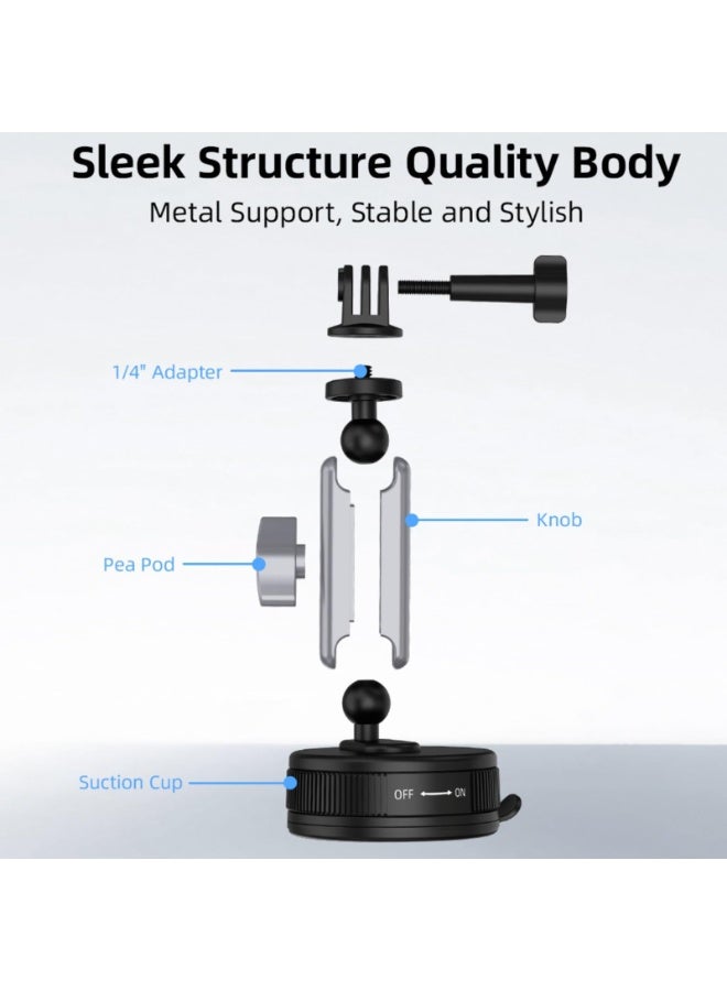 Universal Car Suction Cup Mount for Insta360 X5 X4Air Action Cameras & Smartphones,Foldable Bracket with Adhesive Base,Adjustable Dual Ball Head,for DJI Action 6 5Pro/Osmo Nano/360/ Pocket 3 - Image 5