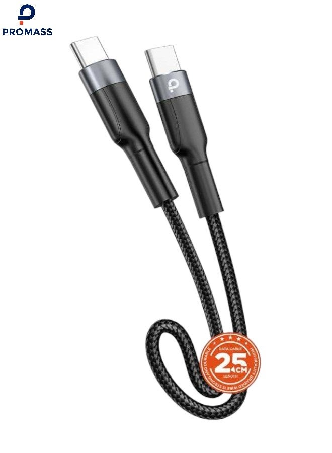 بروماس كيبل قصير 25 سم USB C الى USB C كيبل شحن سريع PD 60 واط سلك مضفر بالنايلون لايفون 16 برو ماكس / بلس لسامسونج S24 S23 فليب فولد بكسل 8 باور بانك - Image 1