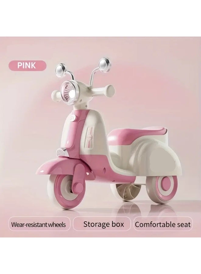 Rally Push Ride-On Scooter for Kids – Three-Wheel Balance Bike in Pink – Safe Design with Comfortable Seat and Storage Box – Fun Toy for Girls with Durable, Wear-Resistant Wheels – Suitable for Indoor and Outdoor Use - Image 1