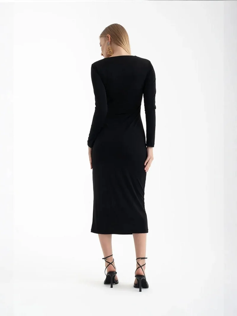 Hiccup Black Scoop Neck Cut Out Long Sleeve Midi Dress for Women | Best Price UAE