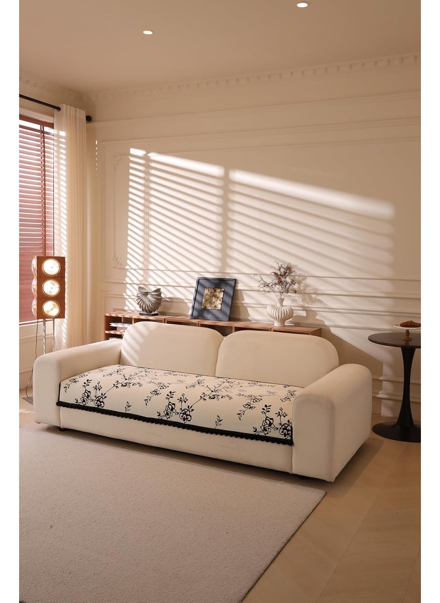 HOUSE OF QUIRK - House of Quirk Modern Style Sofa Cover with Fur Ball Chenille Couch Covers for L Shape and 1/2/3/4 Seater Sofa Non Slip Washable Sofa Slipcover Furniture Protector (70x210cm, White Floral) - Image 1