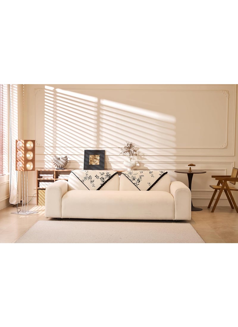 HOUSE OF QUIRK - House of Quirk Modern Style Sofa Cover with Fur Ball Chenille Couch Covers for L Shape and 1/2/3/4 Seater Sofa Non Slip Washable Sofa Slipcover Furniture Protector (70x210cm, White Floral) - Image 1