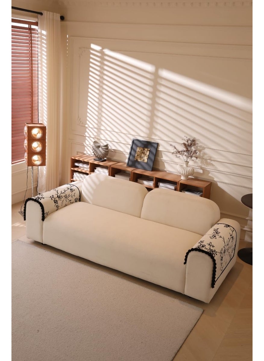 HOUSE OF QUIRK - House of Quirk Modern Style Sofa Cover with Fur Ball Chenille Couch Covers for L Shape and 1/2/3/4 Seater Sofa Non Slip Washable Sofa Slipcover Furniture Protector (70x210cm, White Floral) - Image 1