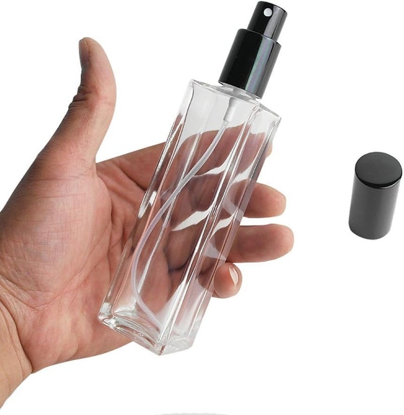 UPSTORE 1PCS Clear Empty Refill Glass Fine Mist Perfume Spray Bottle Jars with Black Cap Cosmetic Fragrance Aromatherapy Makeup Water Storage Holder Container DIY Beauty Tool(50ml/1.7oz)