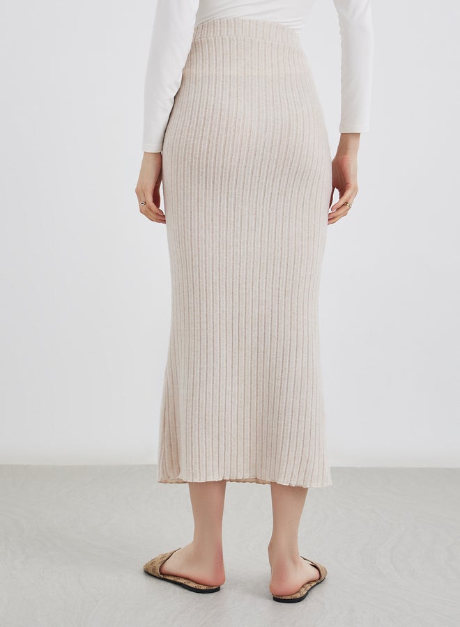 Take Two Beige Ribbed Knit Midi Skirt - Image 4