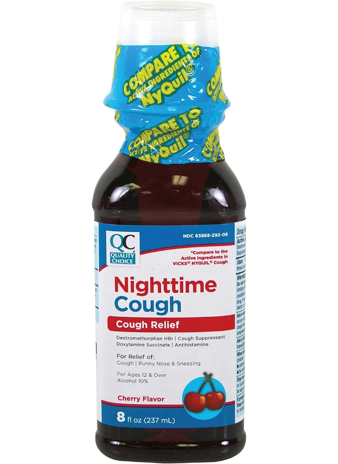 Quality Choice Quality Choice Adult Nighttime Cough Medicine, Cherry Flavored Night Time Cold and Flu Relief, Cough Syrup for Runny Nose & Sneezing, for Better Sleep, 8oz Bottle of Cherry Liquid Medicine 