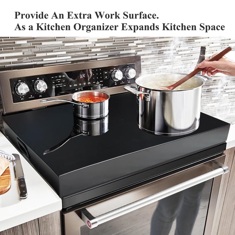 dttbgg Stainless Steel Gas Stove Top Cover, Noodle Board Cooktop Cover, Kitchen Organizer for Gas and Electric Stove Range Expanding Kitchen Space, Large Size 30"x 22"x3", Black - Image 2