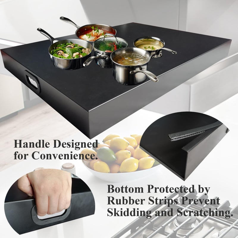 dttbgg Stainless Steel Gas Stove Top Cover, Noodle Board Cooktop Cover, Kitchen Organizer for Gas and Electric Stove Range Expanding Kitchen Space, Large Size 30"x 22"x3", Black - Image 4