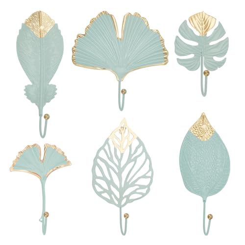 BENECREAT 6 Pcs Painted Iron Wall Hooks Light Green Decorative Leaf Iron Hooks Botanical Single Claw Coat Rack for Room Living Room Decoration - Image 1