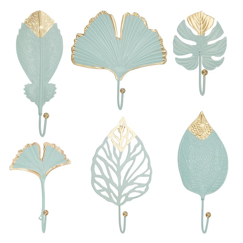 BENECREAT 6 Pcs Painted Iron Wall Hooks Light Green Decorative Leaf Iron Hooks Botanical Single Claw Coat Rack for Room Living Room Decoration - Image 2