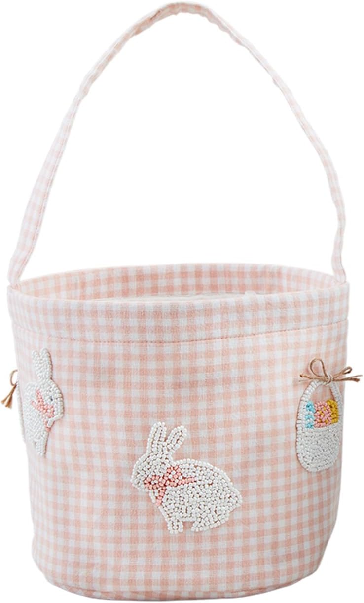 MudPie Pink Easter Beaded Bucket; 7 1/2" x 8 1/2" - Image 1