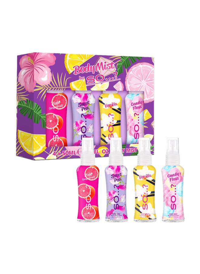 So..? Body Mist By Womens Mini Mist Body Mist Gift Set, With Pink Grapefruit, Vanilla, Candy Floss & Sweet Pea, Fragrance Spray Set (4X50Ml).  - Image 1