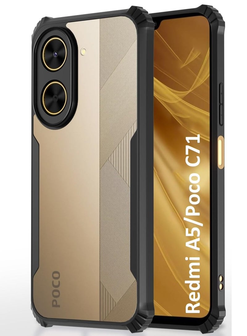 Case for Redmi A5 Clear Cover Hard PC Back Cover with Shockproof TPU Black Border 360 Degree Impact Resistant non-Yellowing Transparent Cover For Redmi A5 - Image 3