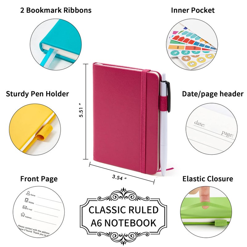 feela Pocket Small Notebooks Bulk, Mini Cute Notepads Hardcover College Ruled Lined Journals with Pen Holder for School Business Memos, with 15 Black Pens, 3.5â€x 5.5â€, 15 Pack, A6, Solid Colors - Image 2