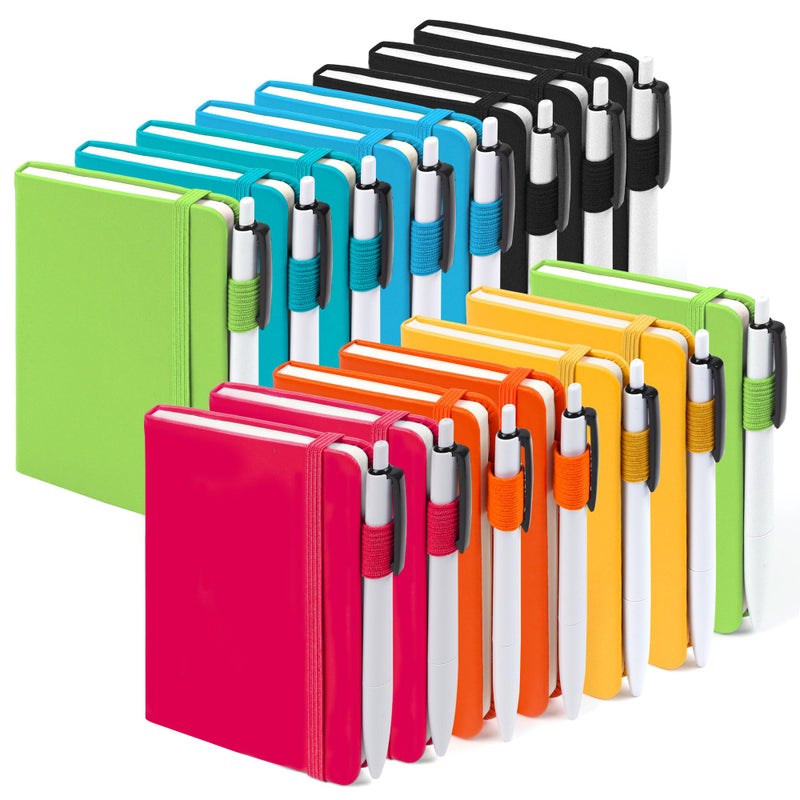 feela Pocket Small Notebooks Bulk, Mini Cute Notepads Hardcover College Ruled Lined Journals with Pen Holder for School Business Memos, with 15 Black Pens, 3.5â€x 5.5â€, 15 Pack, A6, Solid Colors - Image 1