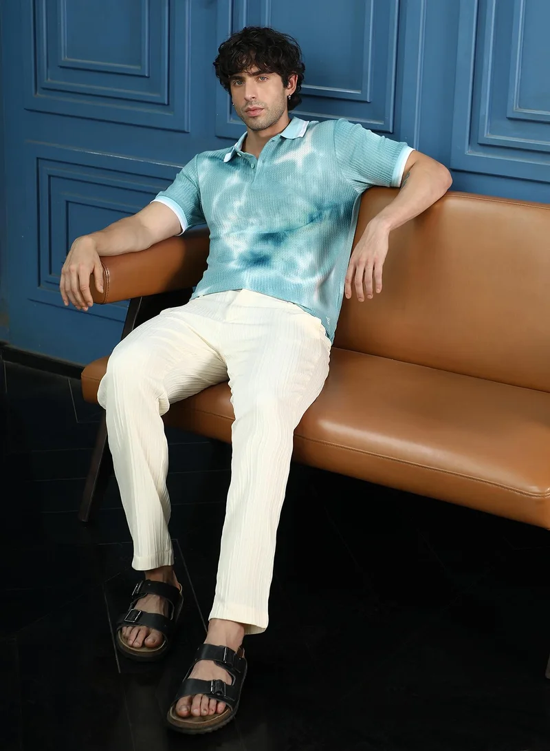 CAHOOT  Men's Sky Blue Dye-Geometric Jacquard Polo T-Shirt for Men | Best Price UAE